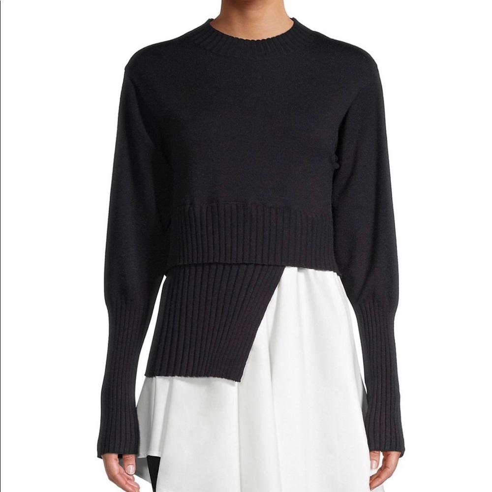 NWT Avantlook Puff Sleeve Spliced Crew Neck Sweater